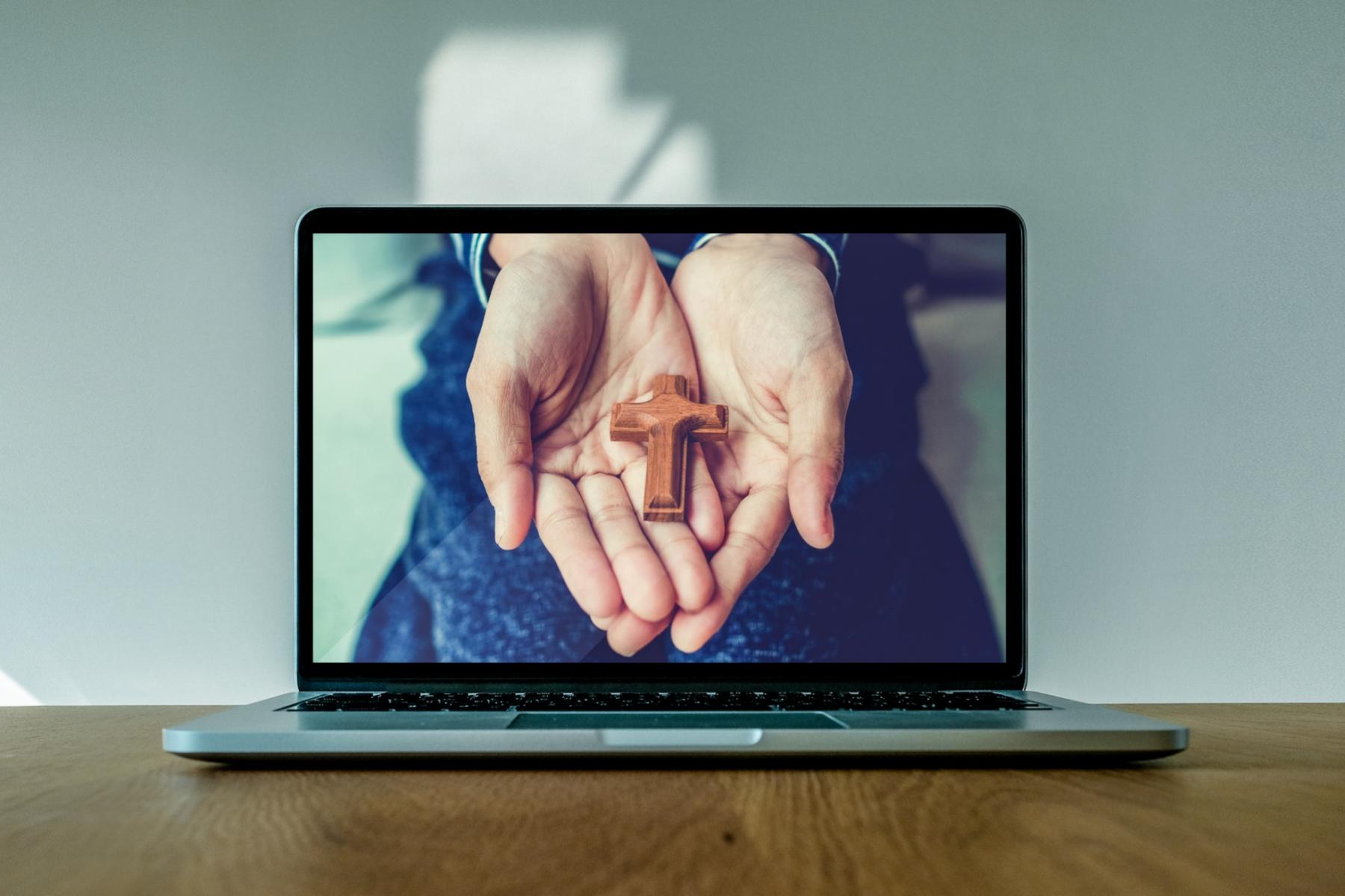 Laptop mit religiösem Motiv
