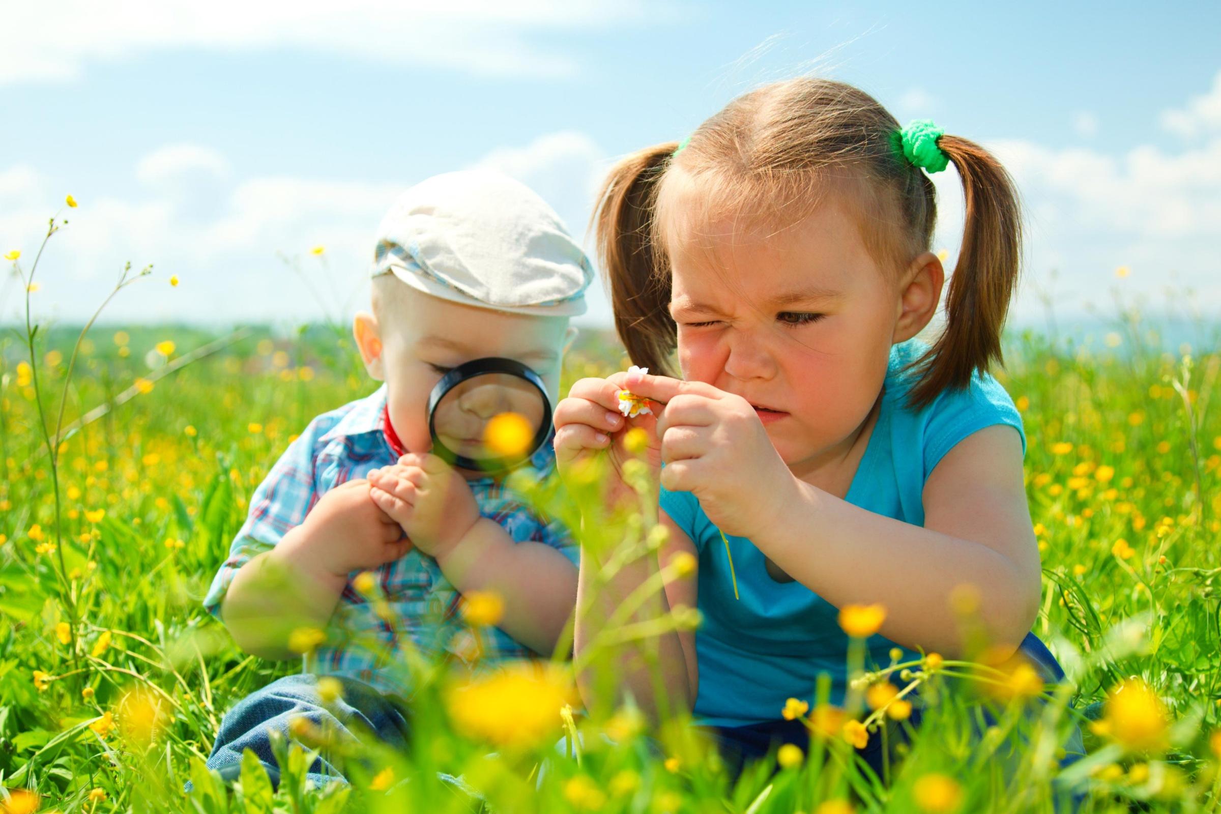 Kinder spielen auf Wiese