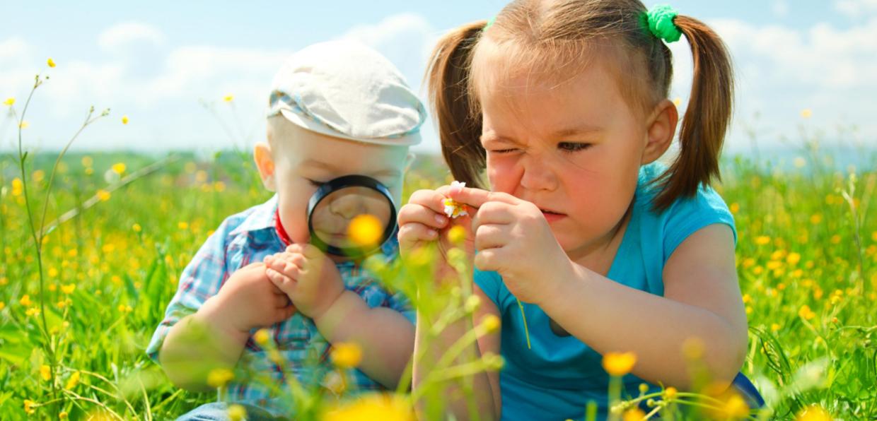 Kinder spielen auf Wiese