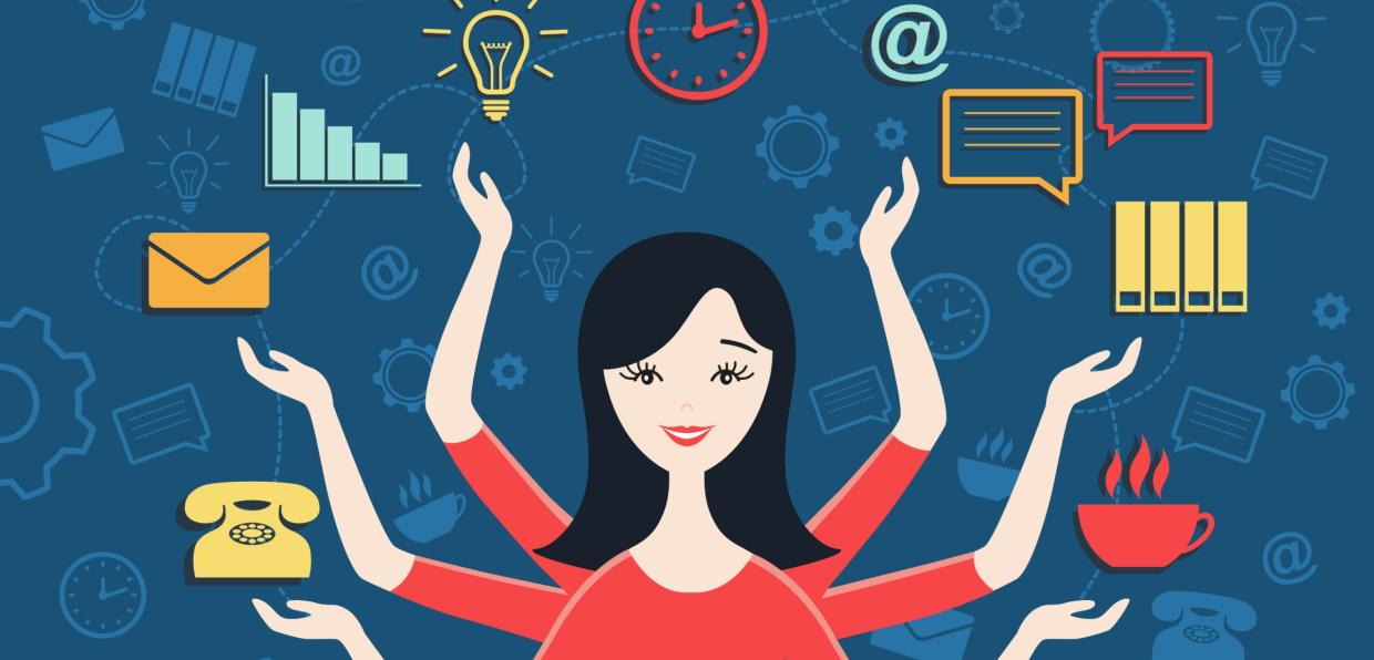 Frau jongliert mit Themen