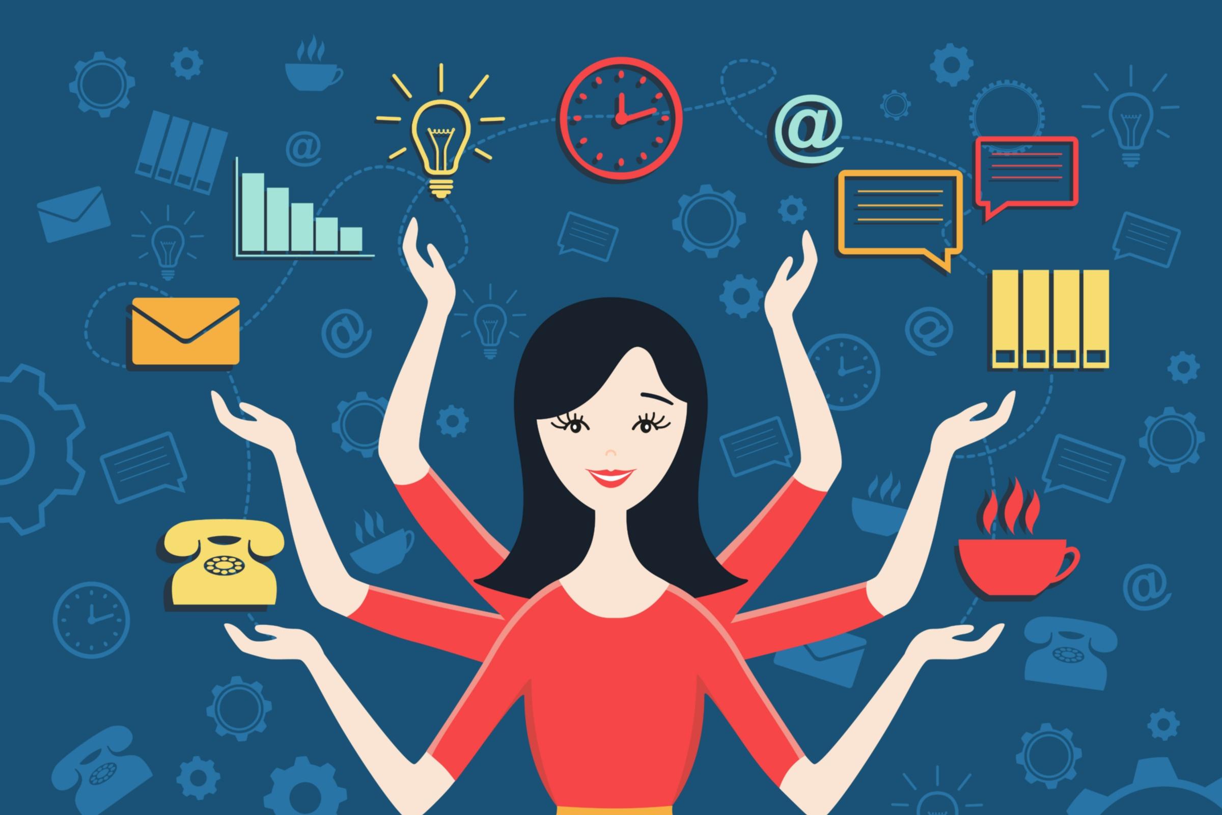 Frau jongliert mit Themen