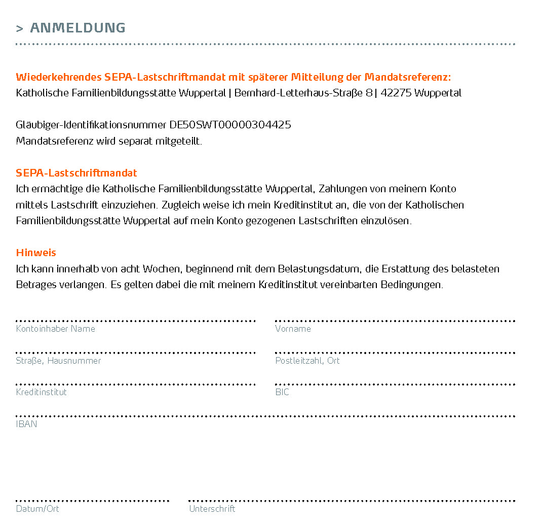 Anmeldeformular Kath. Familienbildungsstätte Wuppertal