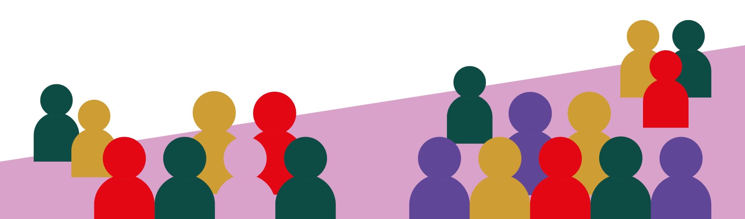 Viele Menschen kommen zusammen zum Lernen (grafische Darstellung)